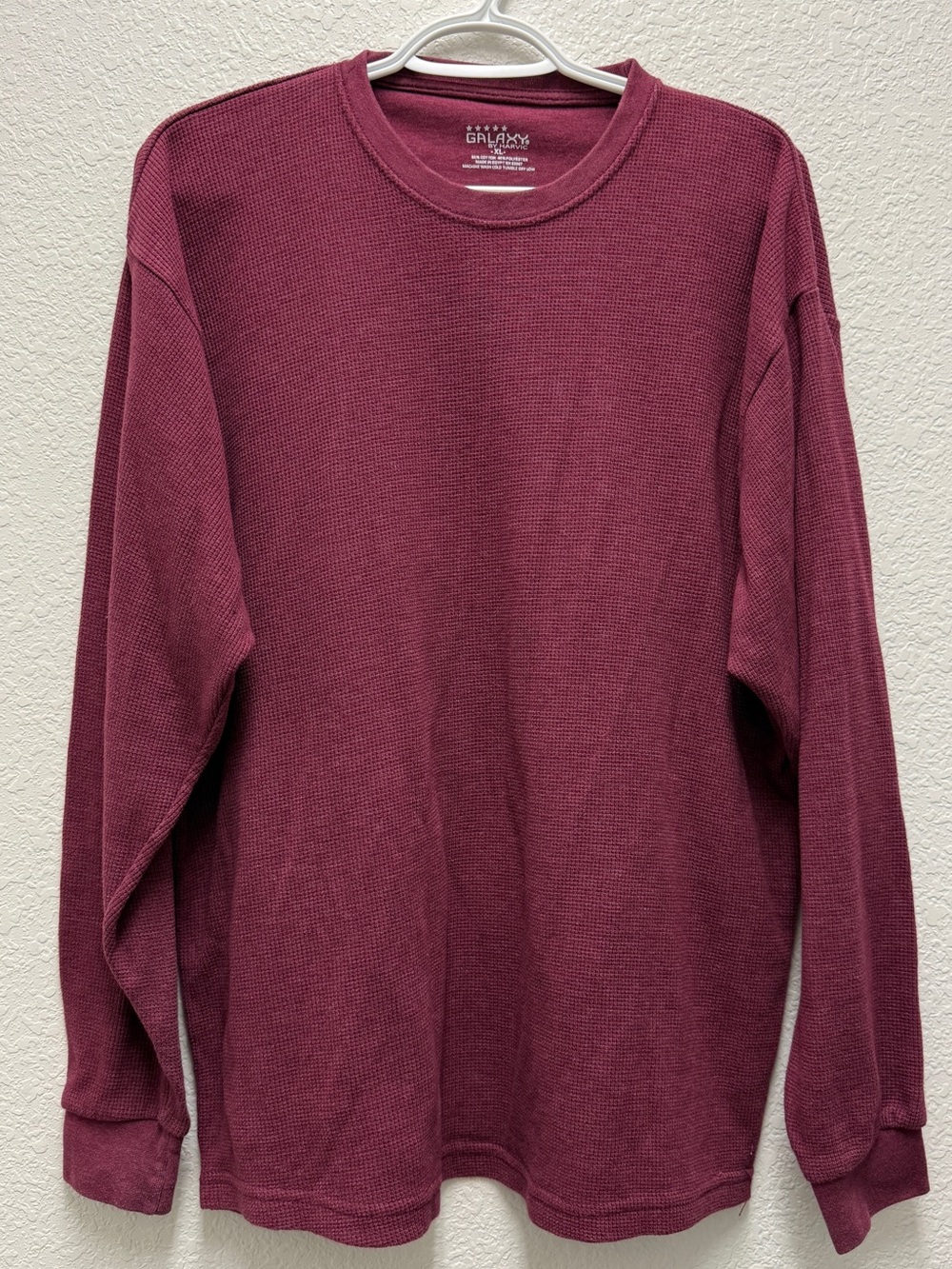 Galaxy by Harvic Men’s XL Long Sleeve Thermal Waffle Crewneck Burgundy Shirt